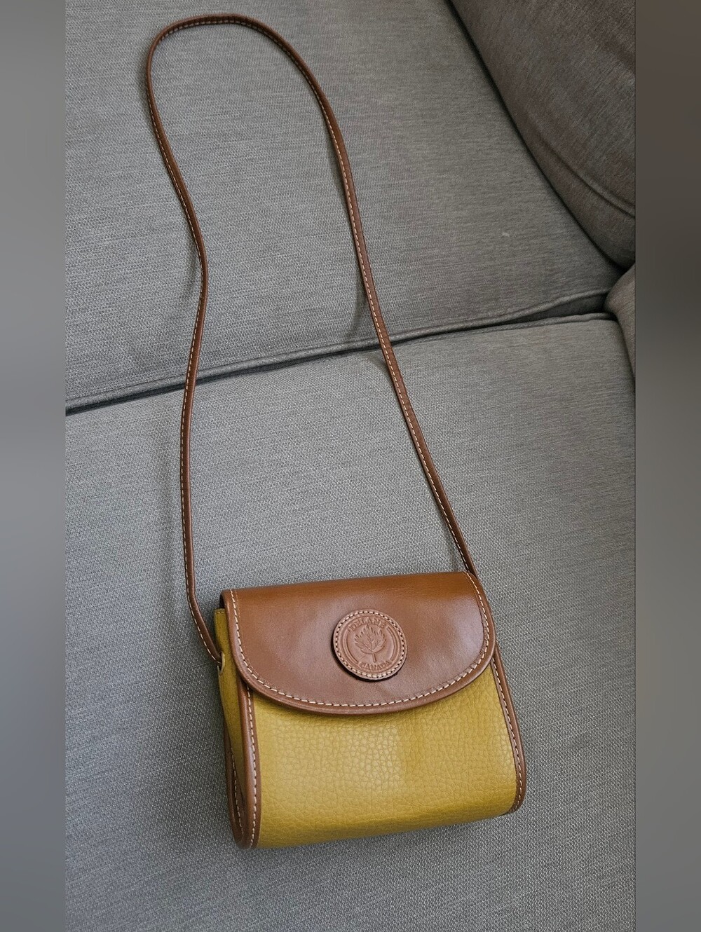 Delane Leather Crossbody Bag Brown Mustard Yellow